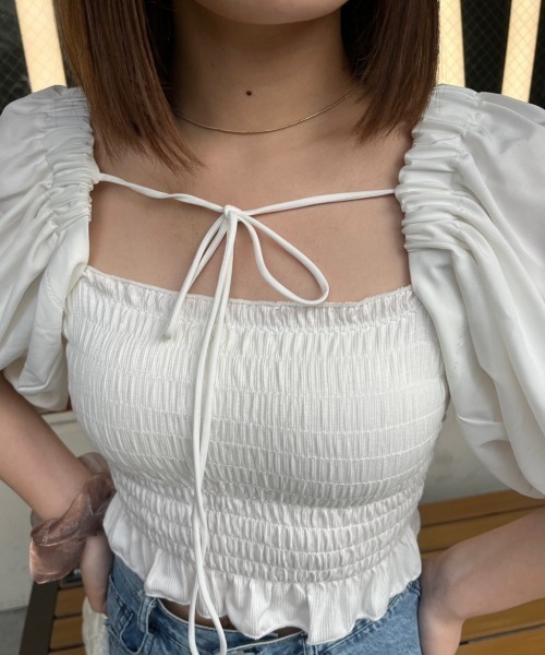 nemne store(ネンネストア)の「【前後2way】5分袖アソートボレロブラウス(カーディガン/ボレロ・レディース・ブラック/オフホワイト/ブルー・フリー)」の12枚目の写真
