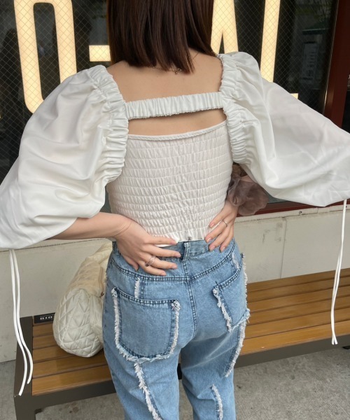 nemne store(ネンネストア)の「【前後2way】5分袖アソートボレロブラウス(カーディガン/ボレロ・レディース・ブラック/オフホワイト/ブルー・フリー)」の14枚目の写真