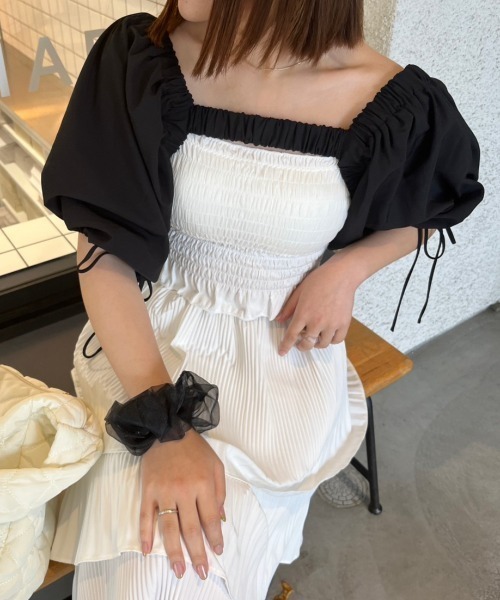 nemne store(ネンネストア)の「【前後2way】5分袖アソートボレロブラウス(カーディガン/ボレロ・レディース・ブラック/オフホワイト/ブルー・フリー)」の18枚目の写真