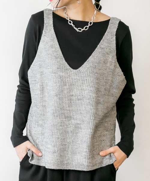 atONE(アットワン)の「atONE ニットキャミソール(ニット/セーター・レディース・アイボリー/グレー系その他/ブラック/チャコールグレー・L/4L/M/LL/3L)」の4枚目の写真