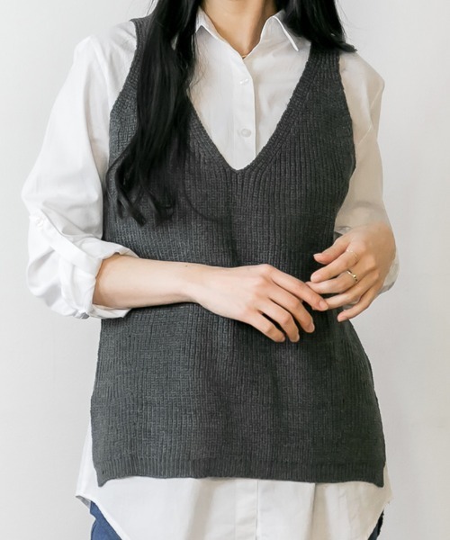atONE(アットワン)の「atONE ニットキャミソール(ニット/セーター・レディース・アイボリー/グレー系その他/ブラック/チャコールグレー・L/4L/M/LL/3L)」の3枚目の写真