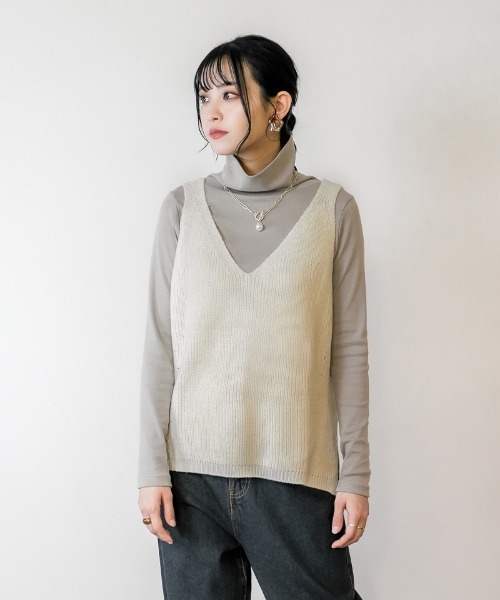 atONE(アットワン)の「atONE ニットキャミソール(ニット/セーター・レディース・アイボリー/グレー系その他/ブラック/チャコールグレー・L/4L/M/LL/3L)」の7枚目の写真