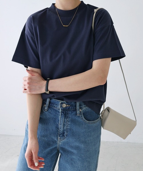 evernavy(エバーネイビー)の「モックネック半袖Tシャツ(Tシャツ/カットソー・レディース・ネイビー/ブラック/ホワイト・M)」の3枚目の写真