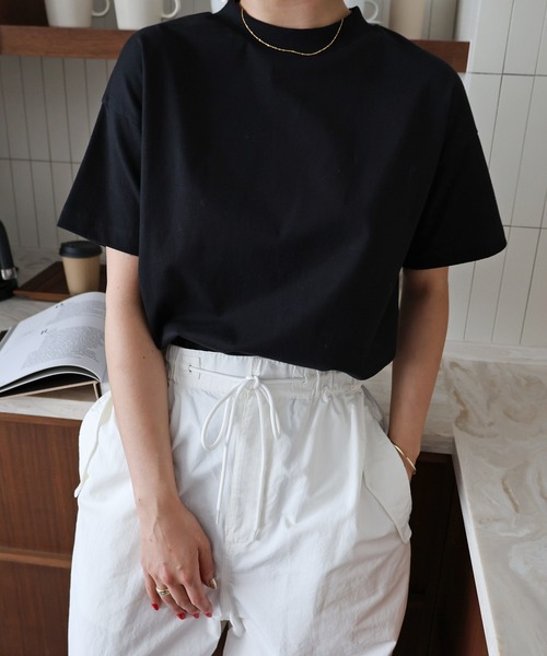 FIDES モックネック半袖シャツ　tシャツ　ネイビー　ホワイト 販売再開】オーダーTシャツ 変形モックネック 半袖 ALBINI