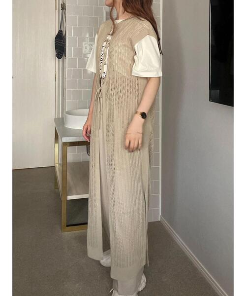 Green Parks（グリーンパークス）の「透かし柄ニットワンピース