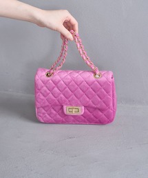 【2WAY】フェイクレザー＆ベロアキルティングショルダーバッグ