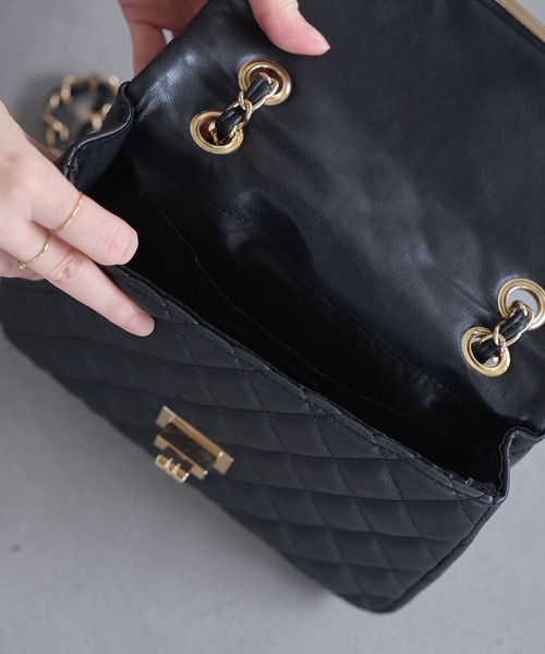 VIS（ビス）の「【2WAY】フェイクレザー＆ベロアキルティングショルダーバッグ（ショルダーバッグ・レディース・ブラック/オフホワイト/ピンク・FREE）」の8枚目の写真