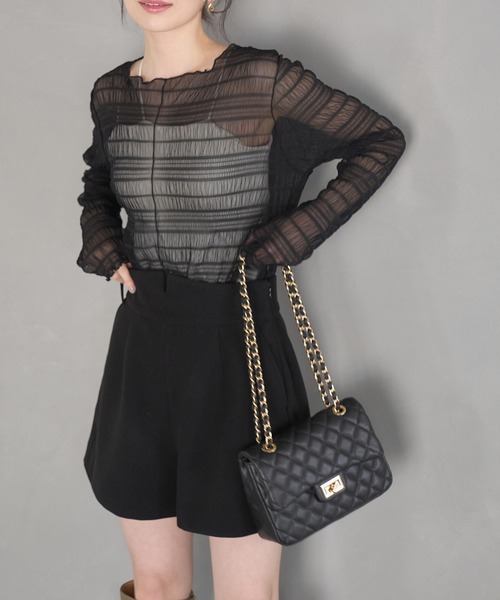 VIS（ビス）の「【2WAY】フェイクレザー＆ベロアキルティングショルダーバッグ（ショルダーバッグ・レディース・ブラック/オフホワイト/ピンク・FREE）」の7枚目の写真