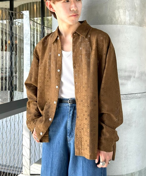 CIAOPANIC TYPY(チャオパニックティピー)の「【ユニセックス】アソートシアーレースシャツ(シャツ/ブラウス・メンズ・ブラウン/レッド/グリーン・MEDIUM/LARGE)」の2枚目の写真