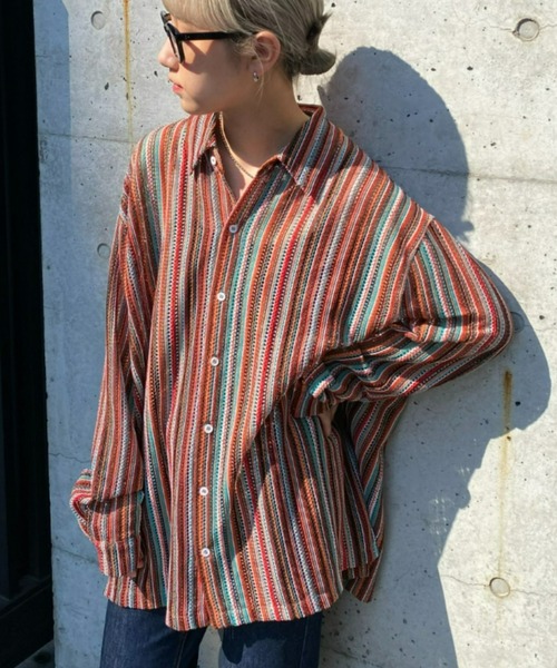 CIAOPANIC TYPY(チャオパニックティピー)の「【ユニセックス】アソートシアーレースシャツ(シャツ/ブラウス・メンズ・ブラウン/レッド/グリーン・MEDIUM/LARGE)」の3枚目の写真