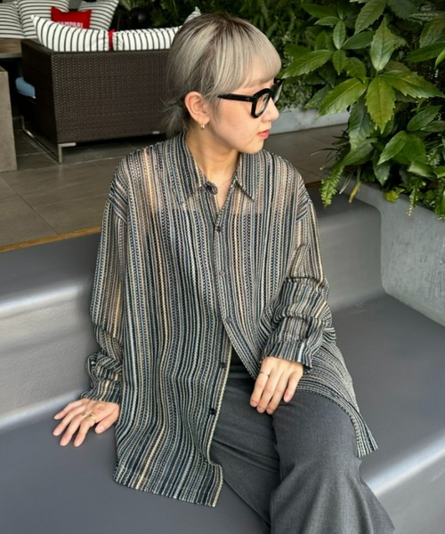 CIAOPANIC TYPY(チャオパニックティピー)の「【ユニセックス】アソートシアーレースシャツ(シャツ/ブラウス・メンズ・ブラウン/レッド/グリーン・MEDIUM/LARGE)」の1枚目の写真