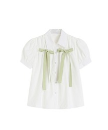 Bow Tie Bubble Sleeves Shirt パフスリーブリボンシャツ