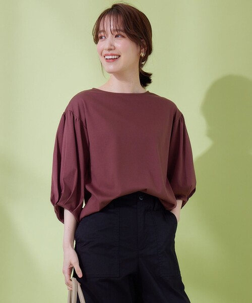 ANY(エニィ)の「シルケットスムースパフスリーブトップス(Tシャツ/カットソー・レディース・ワイン系/グリーン系/黄土色系/グレー系/ライトグレー系・3/2)」の5枚目の写真