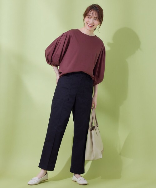 ANY(エニィ)の「シルケットスムースパフスリーブトップス(Tシャツ/カットソー・レディース・ワイン系/グリーン系/黄土色系/グレー系/ライトグレー系・3/2)」の11枚目の写真