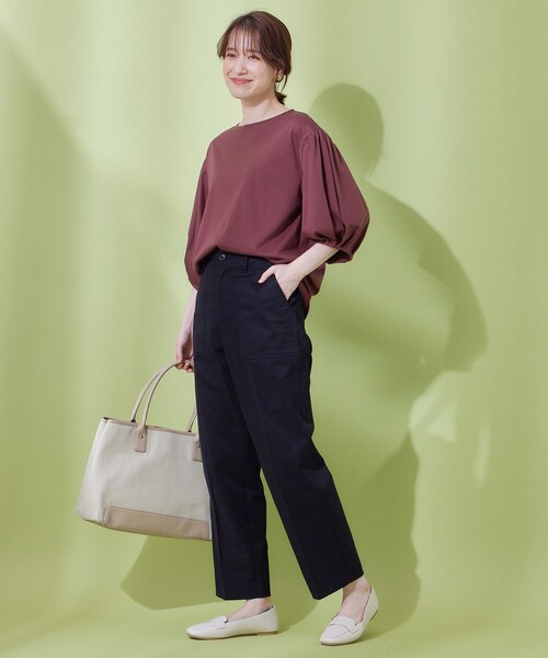 ANY(エニィ)の「シルケットスムースパフスリーブトップス(Tシャツ/カットソー・レディース・ワイン系/グリーン系/黄土色系/グレー系/ライトグレー系・3/2)」の9枚目の写真