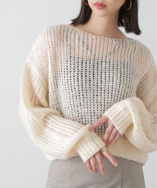 FREE'S MART（フリーズマート）の「◆シアーモヘアライクニット（ニット/セーター・レディース・ベージュ/ピンク/ホワイト/グリーン・FREE）」の2枚目の写真