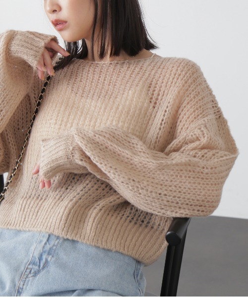 FREE'S MART（フリーズマート）の「◆シアーモヘアライクニット（ニット/セーター・レディース・ベージュ/ピンク/ホワイト/グリーン・FREE）」の9枚目の写真