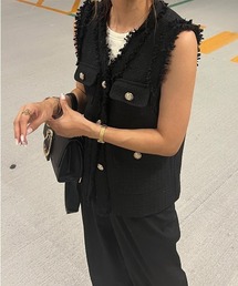 ISOOK | Black tweed gillet / ブラックツイードジレ(chiica select)(その他アウター)