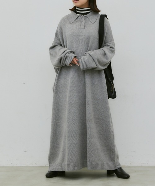 Libra Cue(リブラ キュー)の「ポロニットワンピース(ワンピース・レディース・グレー/ブラック/オフホワイト・FREE)」の9枚目の写真