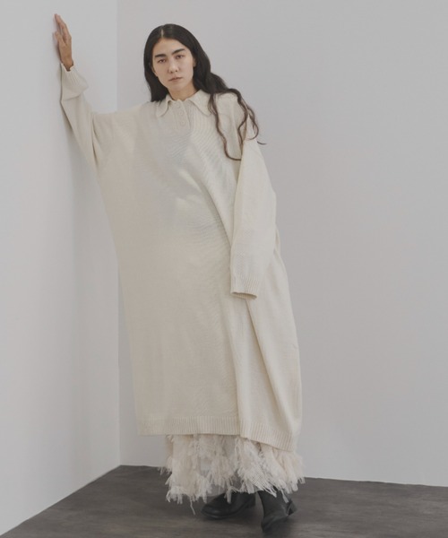 Libra Cue(リブラ キュー)の「ポロニットワンピース(ワンピース・レディース・グレー/ブラック/オフホワイト・FREE)」の14枚目の写真