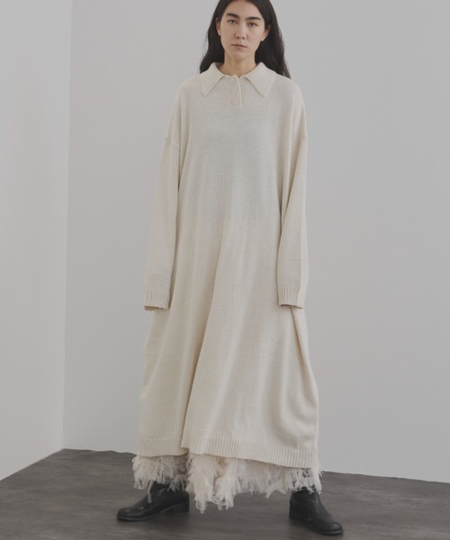 Libra Cue(リブラ キュー)の「ポロニットワンピース(ワンピース・レディース・グレー/ブラック/オフホワイト・FREE)」の13枚目の写真