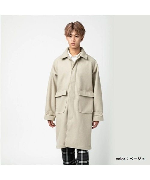 Sakka(サッカ)の「テックウールメルトンコート ロング丈(ステンカラーコート・メンズ・ベージュ/ブラック・MEDIUM/LARGE)」の6枚目の写真