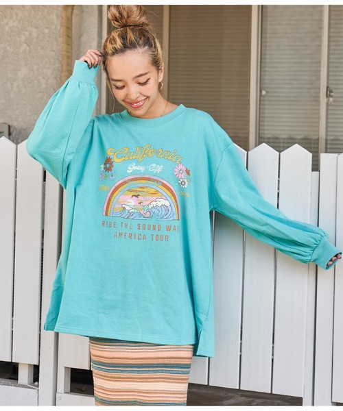 anap mimpi（アナップミンピ）の「裏毛 レトロツアープリント スウェット ボリュームスリーブ（スウェット・レディース・ピンク/グレー/ターコイズブルー・FREE）」の3枚目の写真