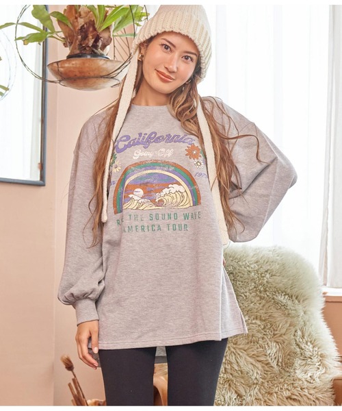 anap mimpi（アナップミンピ）の「裏毛 レトロツアープリント スウェット ボリュームスリーブ（スウェット・レディース・ピンク/グレー/ターコイズブルー・FREE）」の13枚目の写真