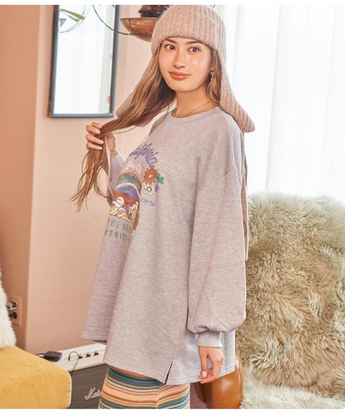 anap mimpi（アナップミンピ）の「裏毛 レトロツアープリント スウェット ボリュームスリーブ（スウェット・レディース・ピンク/グレー/ターコイズブルー・FREE）」の14枚目の写真