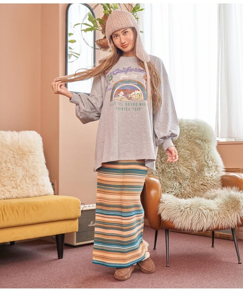 anap mimpi（アナップミンピ）の「裏毛 レトロツアープリント スウェット ボリュームスリーブ（スウェット・レディース・ピンク/グレー/ターコイズブルー・FREE）」の15枚目の写真