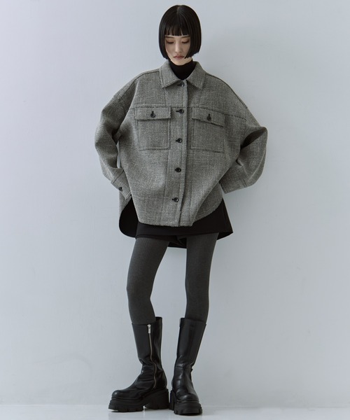 STUDIOUS（ステュディオス）の「【STUDIOUS/ステュディオス】ボンディングツィードショートジャケット（ブルゾン・レディース・ホワイト/ブラック・FREE）」の3枚目の写真