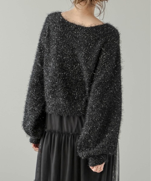 AMELY（エミリー）の「クロップドシャギーラメニット（ニット/セーター・レディース・シルバー/グレー/ブラック/ピンク・フリー）」の6枚目の写真