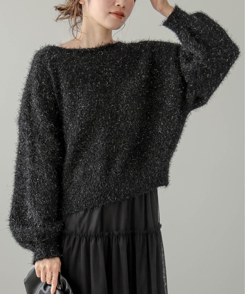 AMELY（エミリー）の「クロップドシャギーラメニット（ニット/セーター・レディース・シルバー/グレー/ブラック/ピンク・フリー）」の9枚目の写真