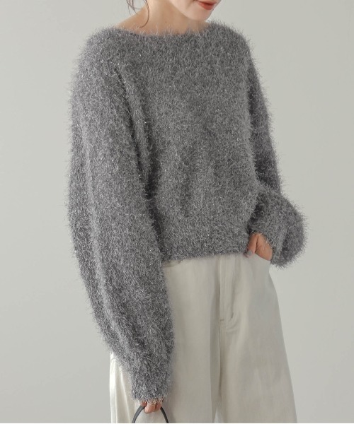 AMELY（エミリー）の「クロップドシャギーラメニット（ニット/セーター・レディース・シルバー/グレー/ブラック/ピンク・フリー）」の10枚目の写真