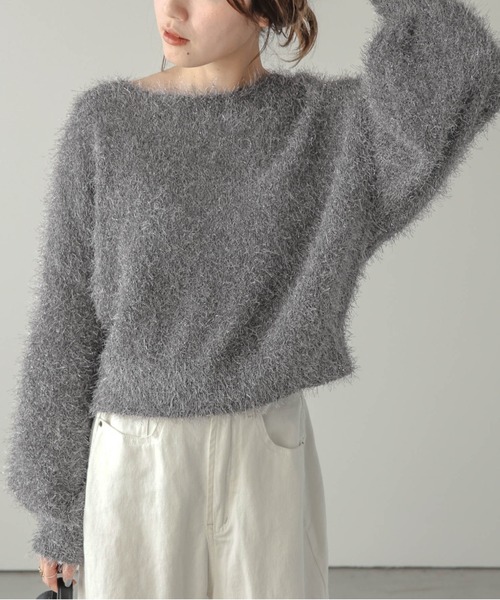 AMELY（エミリー）の「クロップドシャギーラメニット（ニット/セーター・レディース・シルバー/グレー/ブラック/ピンク・フリー）」の12枚目の写真