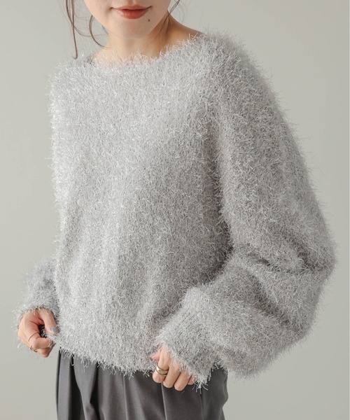 AMELY（エミリー）の「クロップドシャギーラメニット（ニット/セーター・レディース・シルバー/グレー/ブラック/ピンク・フリー）」の18枚目の写真