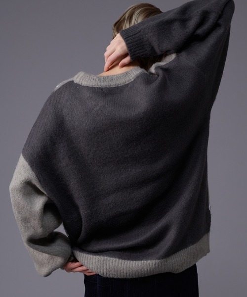 ONCILY(オンシェリー)の「HEART STITCH BICOLOR KNIT / ハートステッチバイカラーニット(ニット/セーター・メンズ・ネイビー/チャコールグレー・LARGE/MEDIUM)」の18枚目の写真