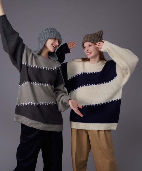 knit brary パッチワークセーター M ネイビー系 knit brary パッチワークセーター M ネイビー系 knit brary