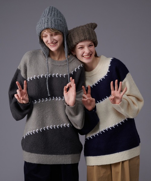 HEART STITCH BICOLOR KNIT / ハートステッチバイカラーニット