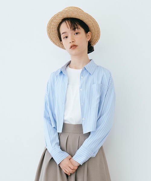 【AMI】ストライプショート丈シャツロンTセット