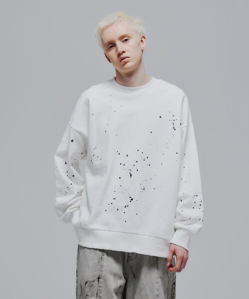 tk.TAKEO KIKUCHI（ティーケータケオキクチ）の「◆ペイントダメージスウェットプルオーバー（スウェット・メンズ・ホワイト/ブラック/グレー系4・02/03）」の2枚目の写真
