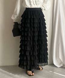 She's Closet（シーズクローゼット）の「ハイウエストタイトロングIラインシフォンカットフリルスカート（スカート）」