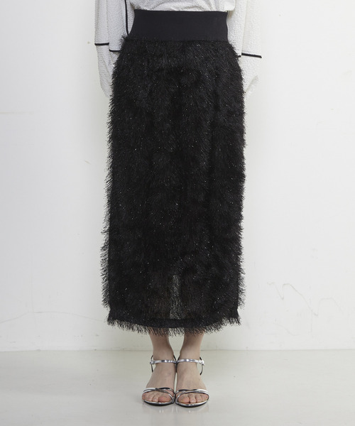 SOFFITTO(ソフィット)の「フリンジラメタイトスカート(スカート・レディース・ブラック/ブルー/オフホワイト・S/M)」の1枚目の写真