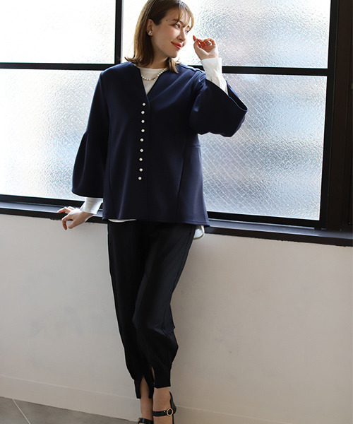 REAL CUBE（リアルキューブ）の「パールボタンベルスリーブジャケット（ノーカラージャケット・レディース・アイボリー・M）」の8枚目の写真