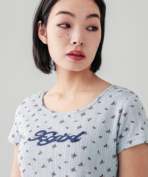 X-girl（エックスガール）の「HIBISCUS S/S BABY TOP（Tシャツ/カットソー・レディース・ライトブルー/ホワイト・S/M）」の11枚目の写真