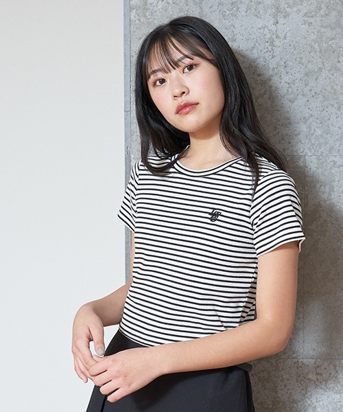 LOVETOXIC(ラブトキシック)の「【吸水速乾】クロップドテレコ半T(Tシャツ/カットソー・キッズ・ブラック/レッド/マルチ/オフホワイト/サックスブルー・S/M/L)」の1枚目の写真