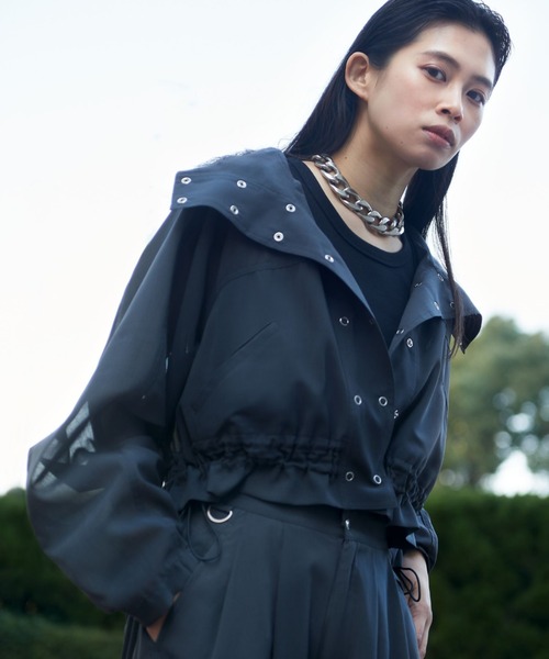 schott（ショット）の「ShottｘRUMBLE RED (ショットｘランブルレッド) CHIFFON TRACK JACKET（ナイロンジャケット・レディース・チャコールグレー/ベージュ・F）」の2枚目の写真