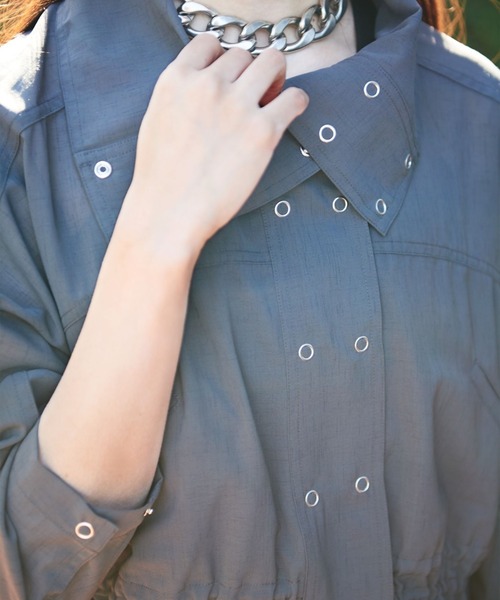 schott（ショット）の「ShottｘRUMBLE RED (ショットｘランブルレッド) CHIFFON TRACK JACKET（ナイロンジャケット・レディース・チャコールグレー/ベージュ・F）」の4枚目の写真