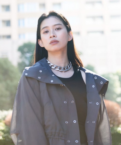 schott（ショット）の「ShottｘRUMBLE RED (ショットｘランブルレッド) CHIFFON TRACK JACKET（ナイロンジャケット・レディース・チャコールグレー/ベージュ・F）」の5枚目の写真