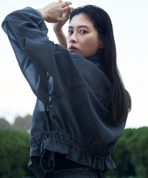 schott（ショット）の「ShottｘRUMBLE RED (ショットｘランブルレッド) CHIFFON TRACK JACKET（ナイロンジャケット・レディース・チャコールグレー/ベージュ・F）」の7枚目の写真